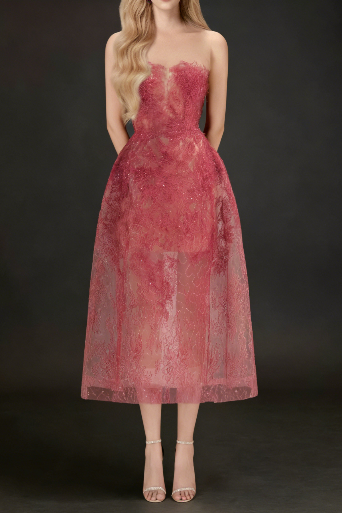 RED BEADED LACE DRESS