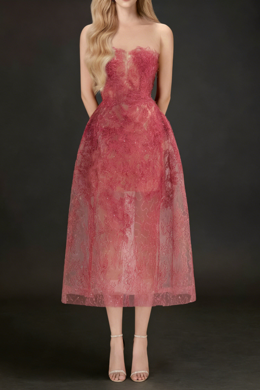 RED BEADED LACE DRESS