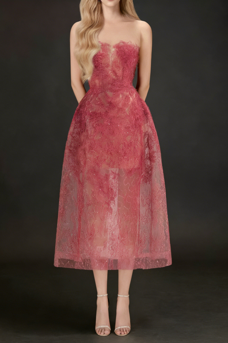 RED BEADED LACE DRESS