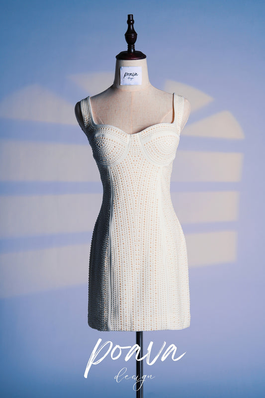 Embellished mini dress in white