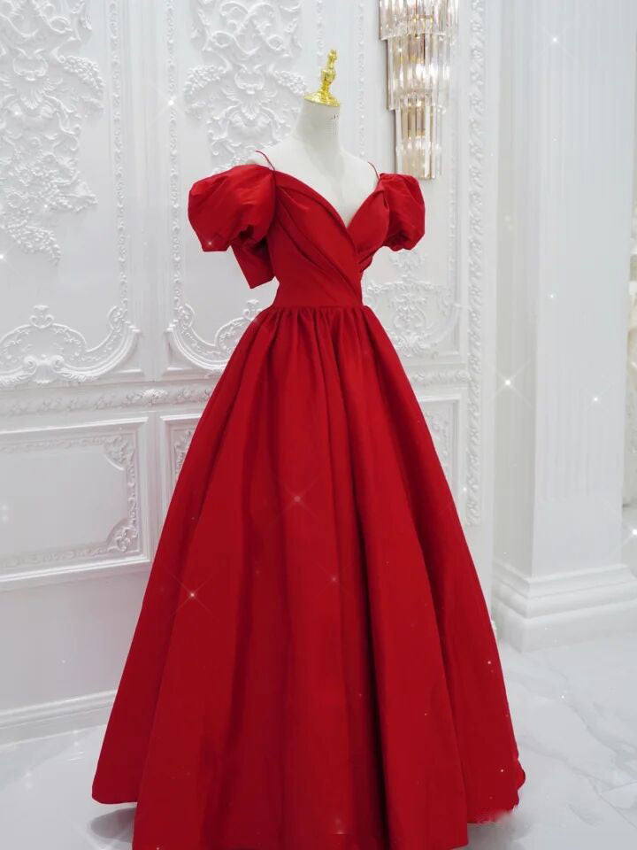 Red v neck satin maxi dress