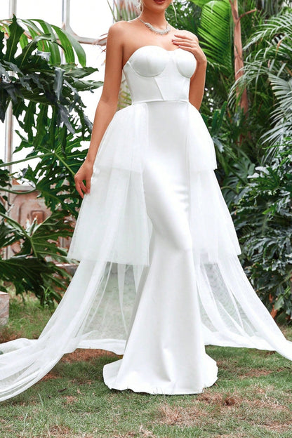 Tube Top Mermaid Hem Layered Mesh Dress