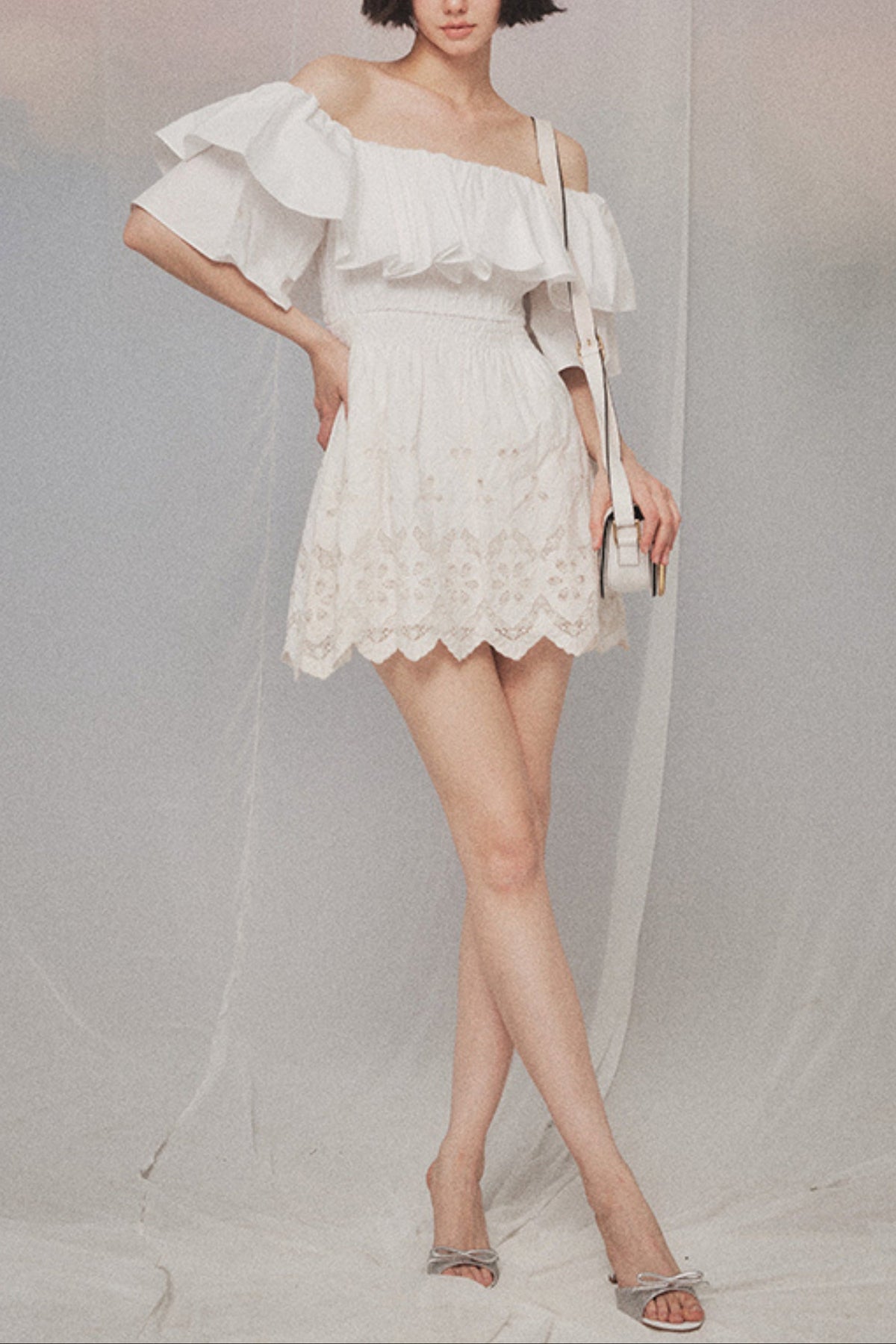 Ruffle mini dress in white