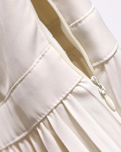 Cream Structured Crepe Blazer and Pleated Skirt Set