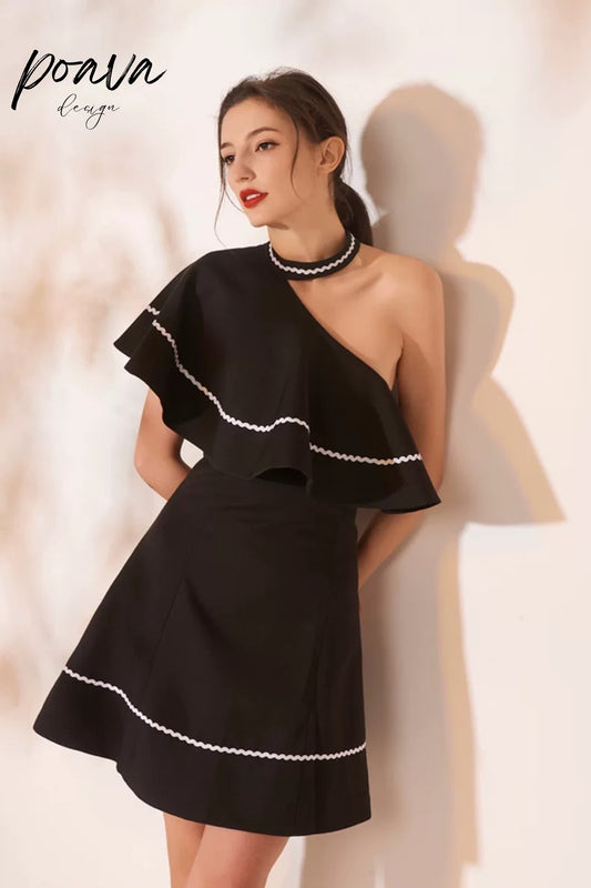 Ruffle sleeve A line mini dress in black