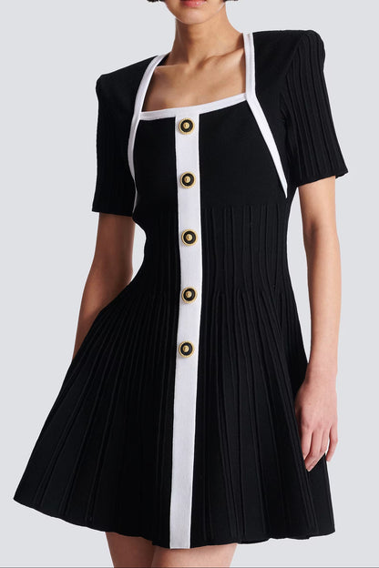 Two-tone A-line knit dress