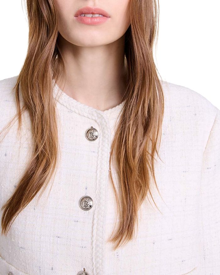 voyce braided tweed cardigan in ecru