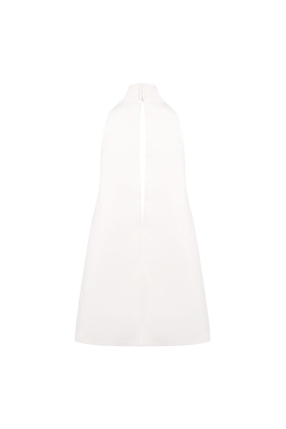 v-neck cutout backless crepe halter dress - white