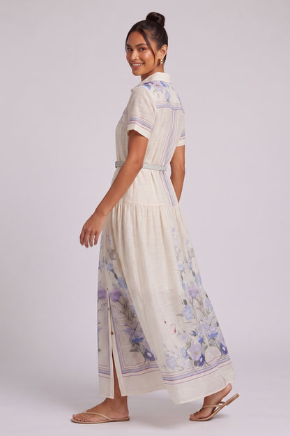 Cream Floral Collared Maxi Dress Premium Fabric - product view 1
