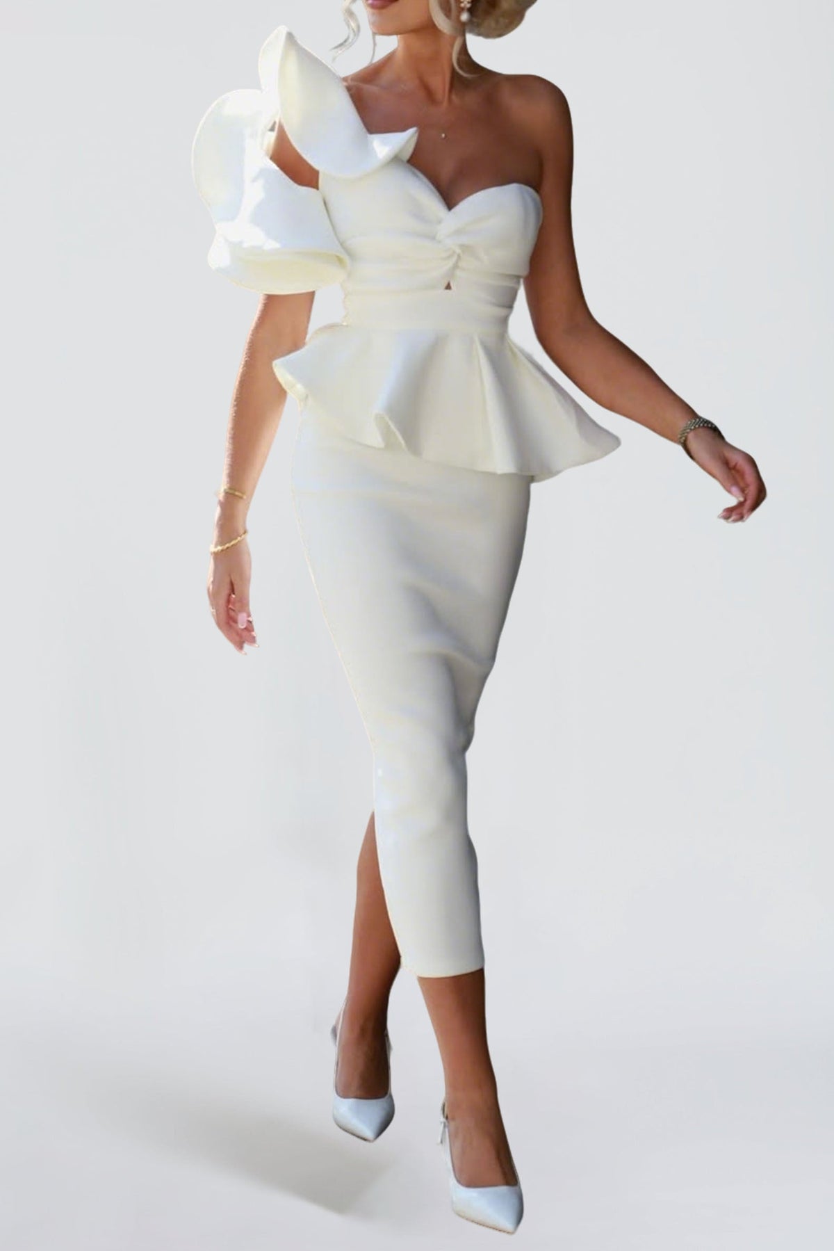 Luysa One Shoulder Asymmetry Midi Set