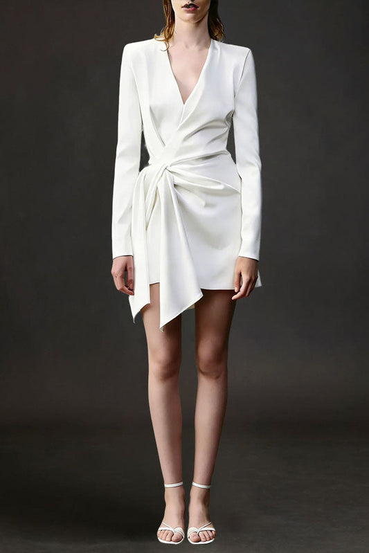 IRREGULAR LONG SLEEVE DRESS IN WHITE