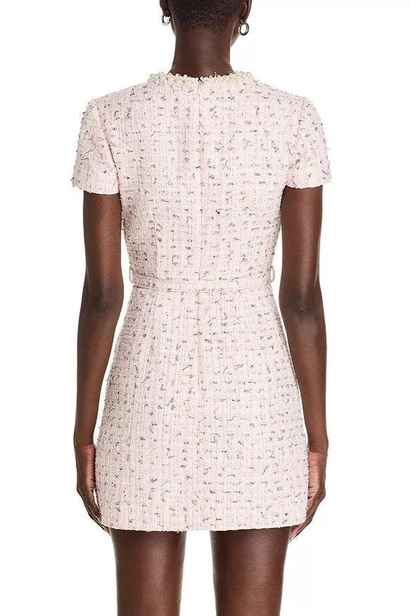 Embellished Bouclé Mini Dress in pink