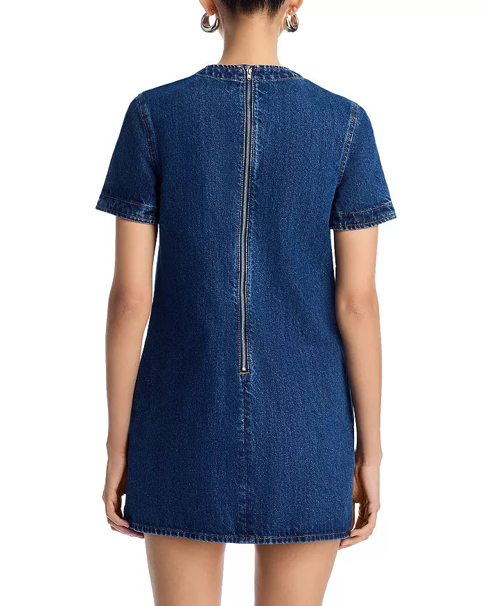 bow Embellished Denim Mini Dress in blue