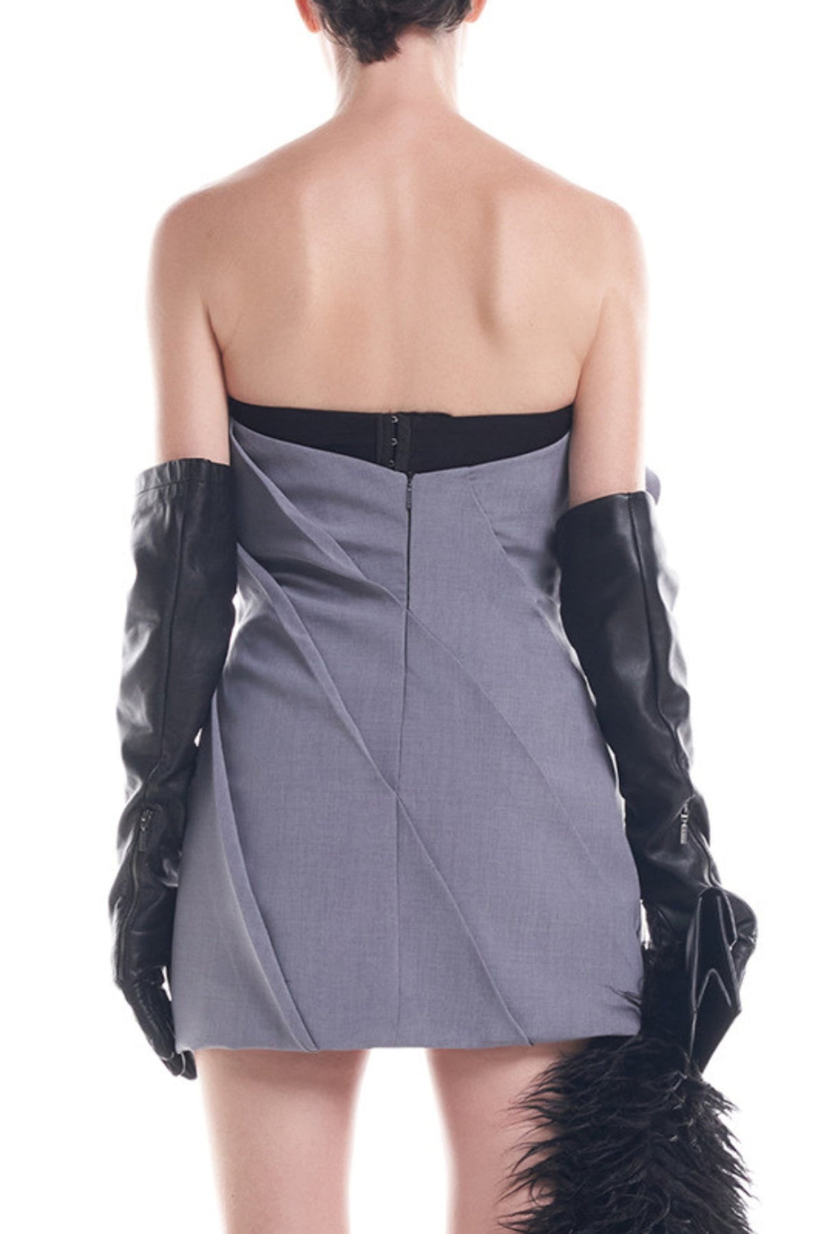 Alisa strapless flower mini dress in gray