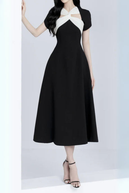 Andrea cut out a-line midi dress in black
