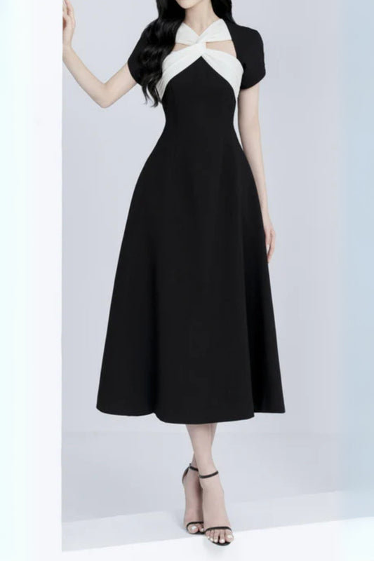 Andrea cut out a-line midi dress in black