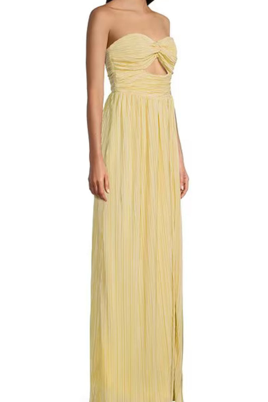 Strapless Pleated Maxi Dress Lemon