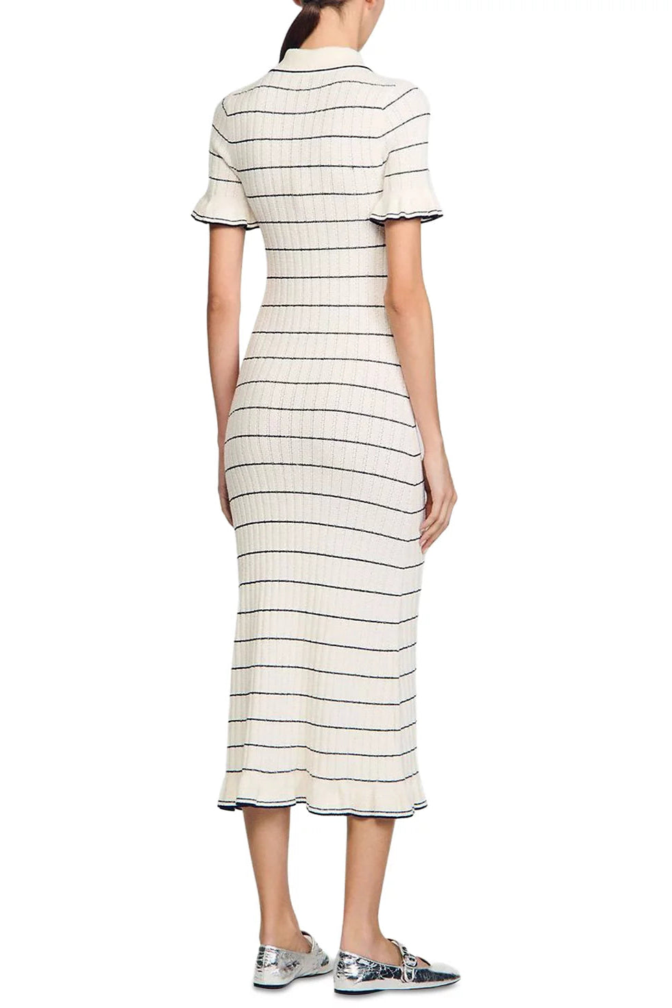 stripe Knitted Maxi Dress in ecru