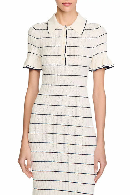 stripe Knitted Maxi Dress in ecru