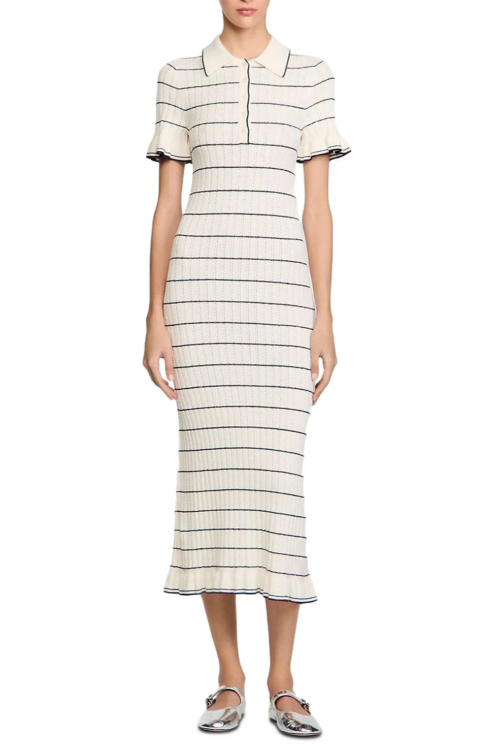 stripe Knitted Maxi Dress in ecru