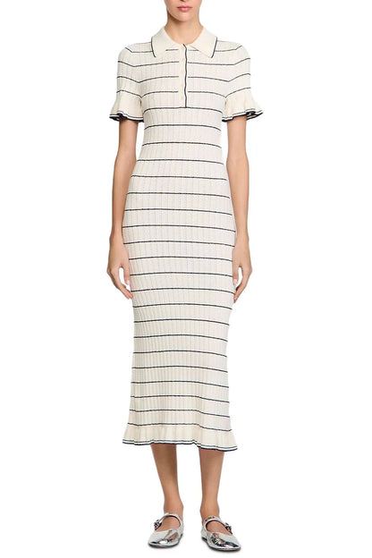 stripe Knitted Maxi Dress in ecru
