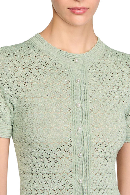 yvonne hollow knit maxi dress in almond Green
