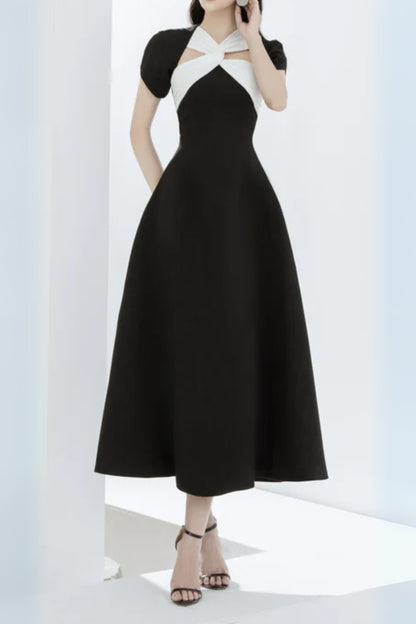 Andrea cut out a-line midi dress in black