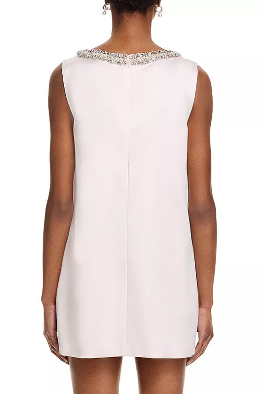 rhinestones embellIshed Bow Mini Dress in white