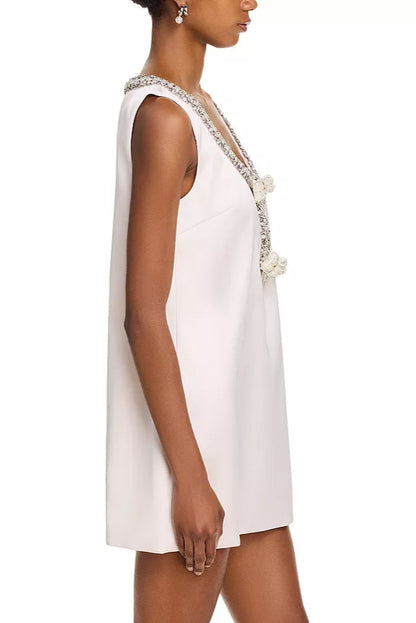 rhinestones embellIshed Bow Mini Dress in white