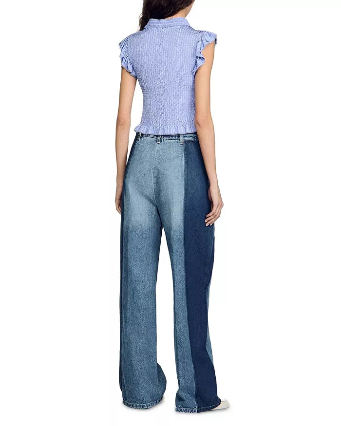 Satin Smocked Top in sky blue