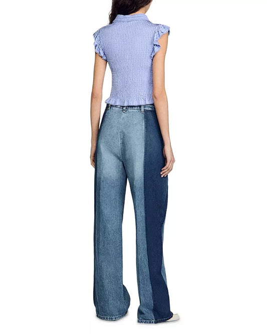 Satin Smocked Top in sky blue