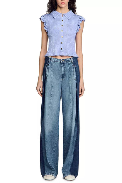 Satin Smocked Top in sky blue