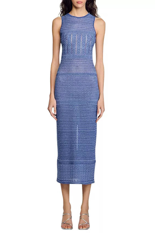 hollow striped sleeveless knit midi dress in Royal Blue