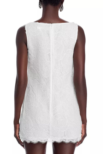 bow Tulle Lace Mini Dress in white