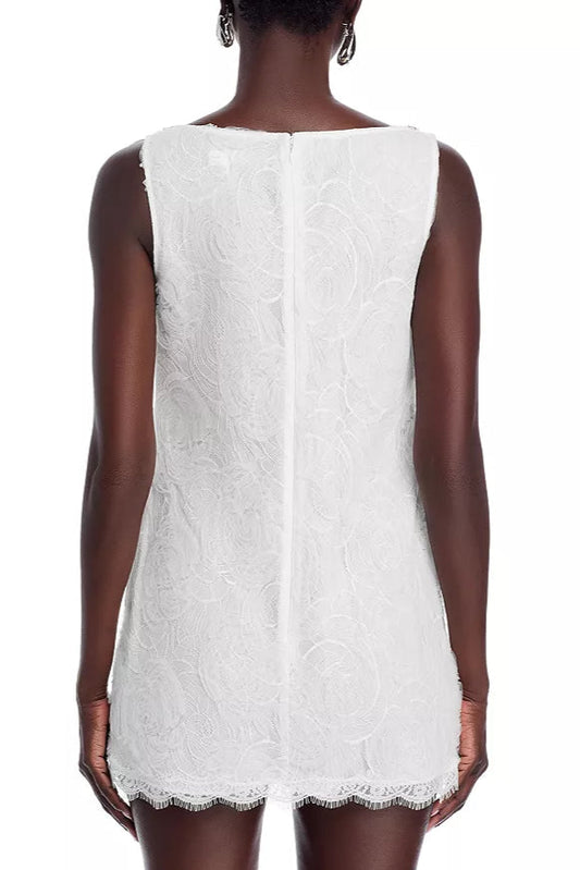 bow Tulle Lace Mini Dress in white
