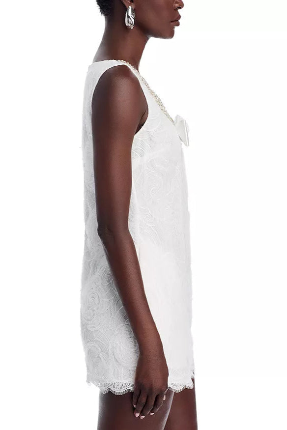 bow Tulle Lace Mini Dress in white