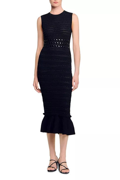 valerie Studded Knit sleeveless Midi Dress in black