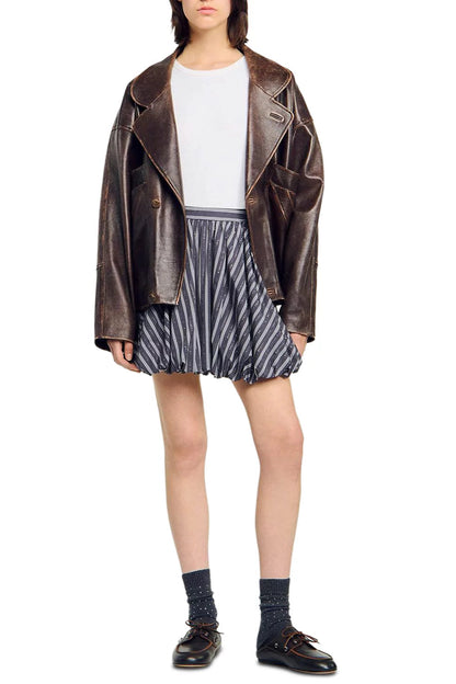 Striped Rhinestone Bubble Hem Skirt in grey