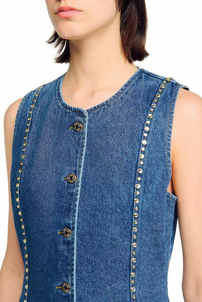 Rhinestone Denim Top in Blue