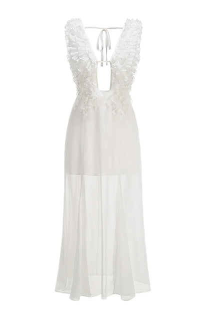 charlotte Pleat Ruffle Maxi Dress in white