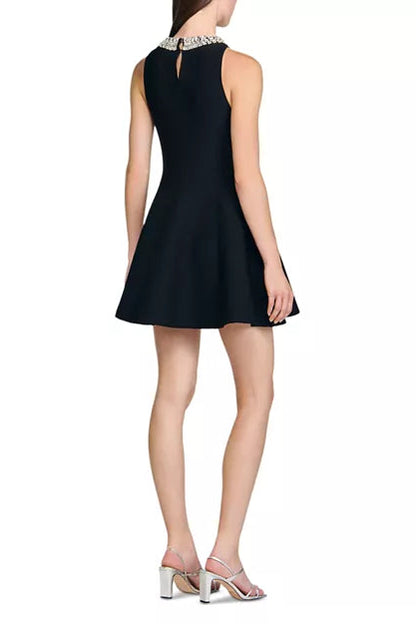 virginia Pearl Collar mini Dress in black