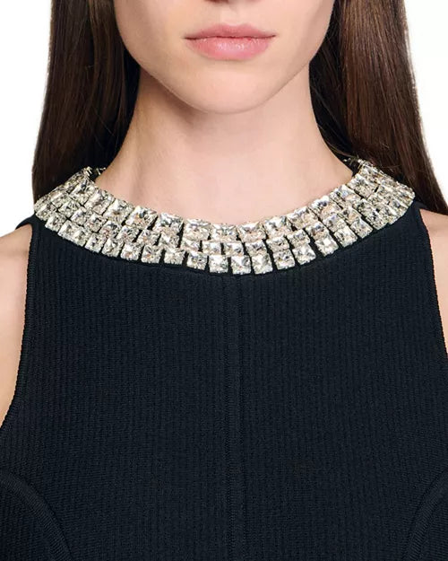 virginia Pearl Collar mini Dress in black
