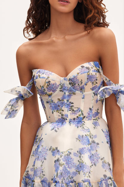 Hydrangea Tender floral maxi tie-strap dress