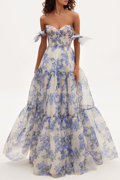 Hydrangea Tender floral maxi tie-strap dress