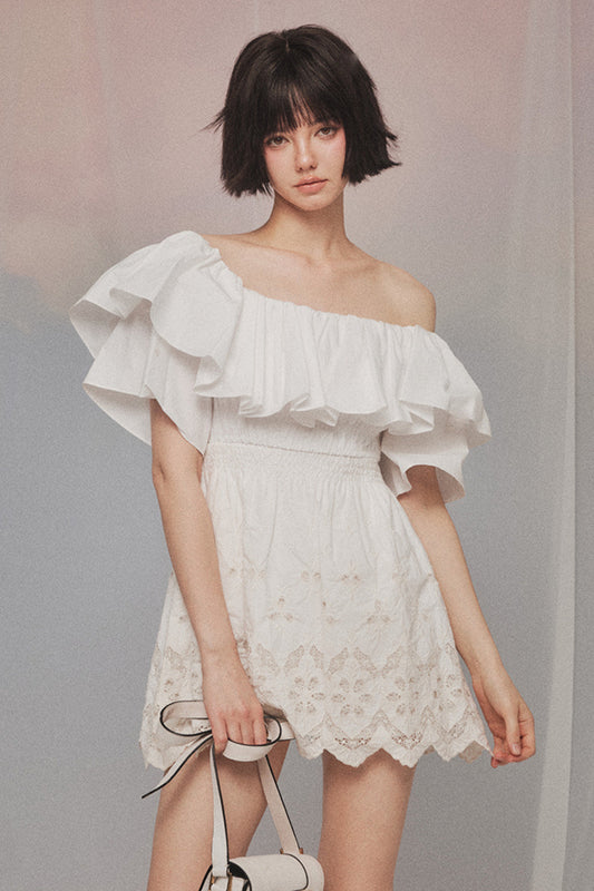 Ruffle mini dress in white