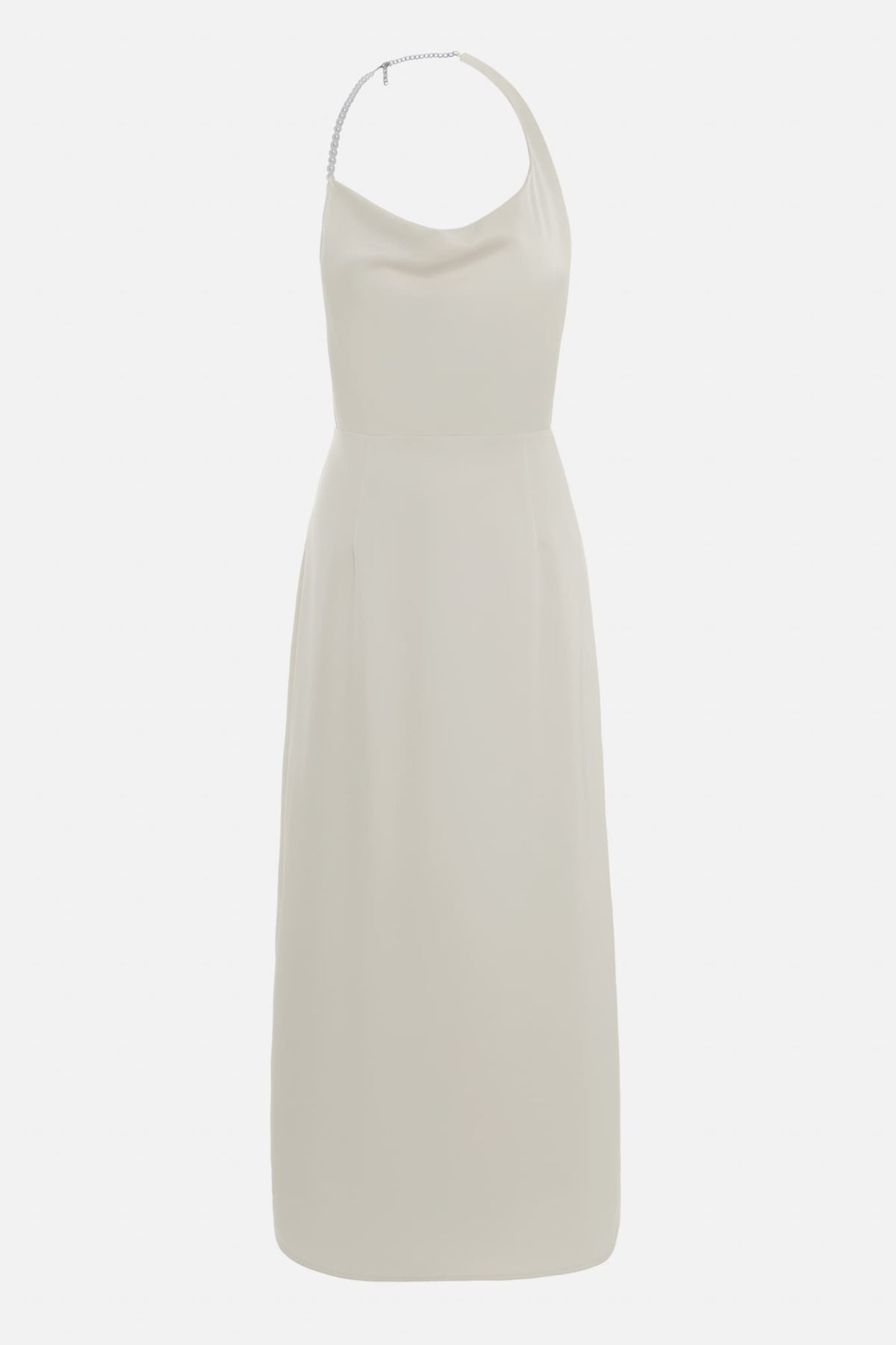 Satin midi dress with pearl halter