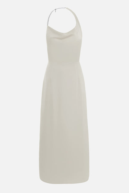 Satin midi dress with pearl halter