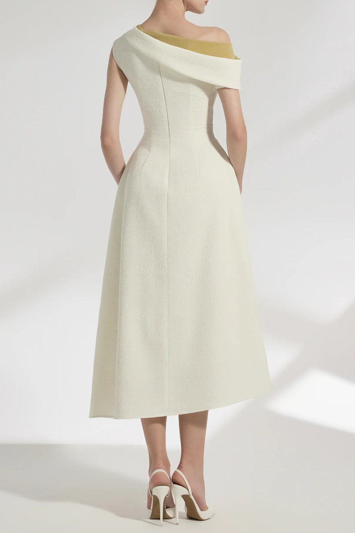 lucy one-shoulder a-line midi dress in white