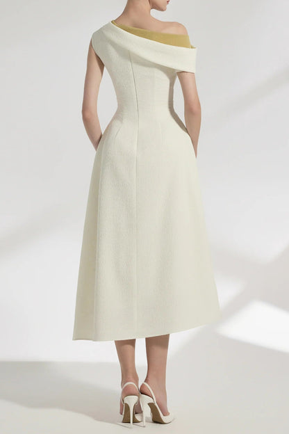 lucy one-shoulder a-line midi dress in white