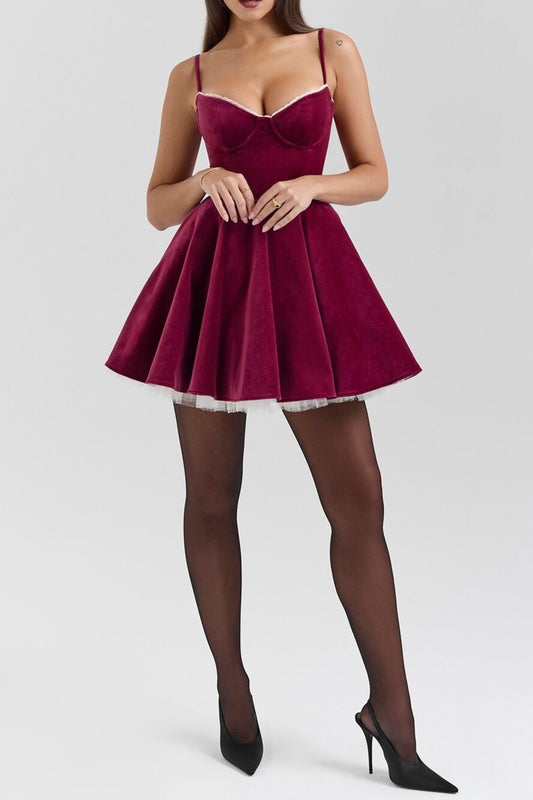 Velvet strappy mini dress in red